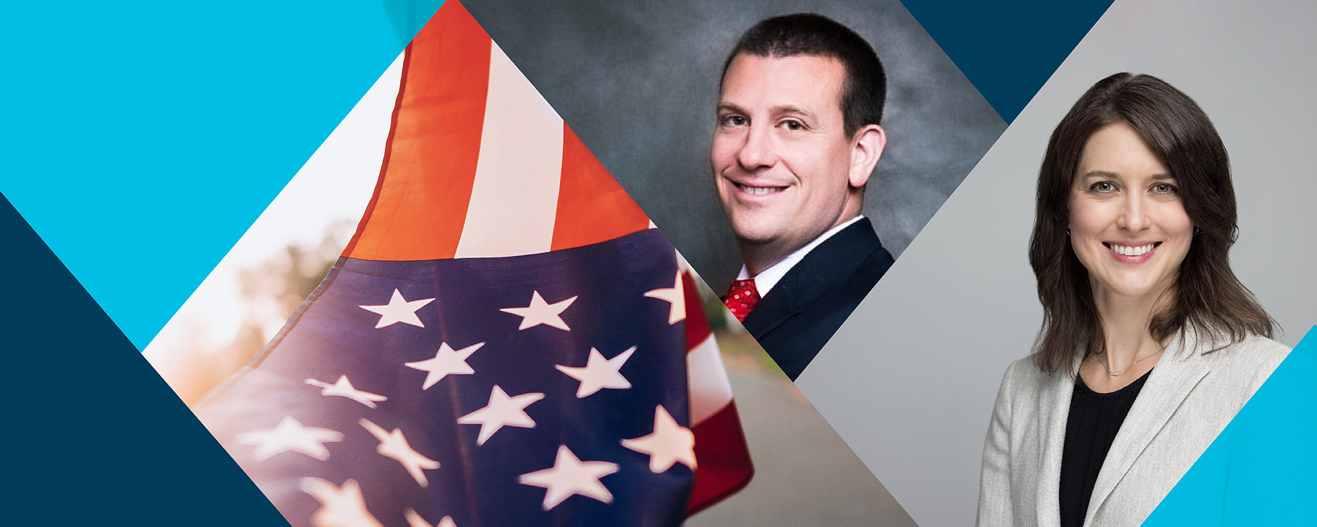 Capital One veteran and military spouse associates with Capital One blue colors and an American flag