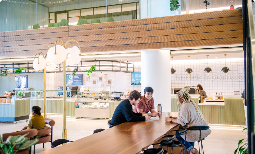 people eating in a cafeteria