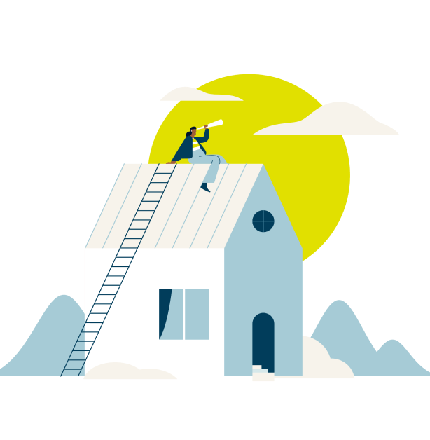 Illustration of a person sitting on top of a house