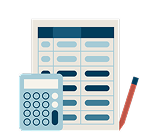 Illustration of a calculator, a pencil and a checklist